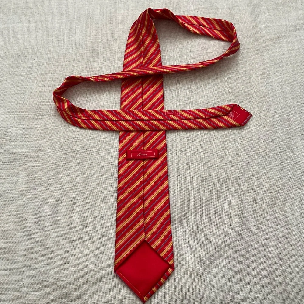 Brioni Silk Tie Striped Red/Yellow/Blue Handmade in Italy NWOT